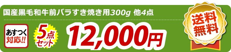 【目玉：国産黒毛和牛前バラすき焼き用300g】5点セット 5点セット 12000円