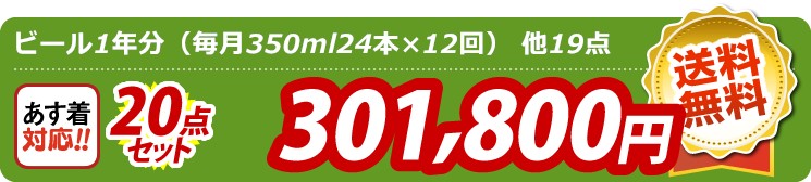 【目玉：ビール1年分（毎月350ml24本×12回）】20点セット 20点セット 301800円
