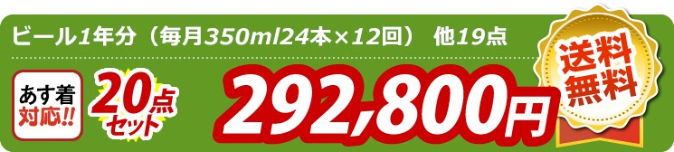 【目玉：ビール1年分（毎月350ml24本×12回）】20点セット 20点セット 292800円