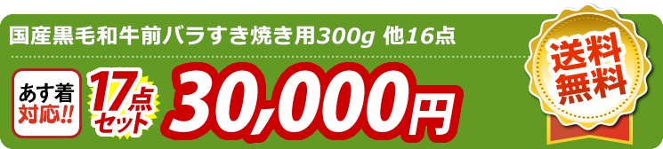 【目玉：国産黒毛和牛前バラすき焼き用300g】17点セット 17点セット 30000円